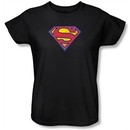 Superman Ladies T-shirt DC Comics Neon Distress Logo Black Tee Shirt