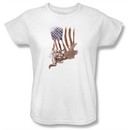 Superman Ladies T-shirt DC Comics Super American Flag White Tee Shirt