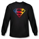 Superman Long Sleeve Shirt DC Comics Gradient Shield Logo Black Shirt