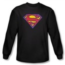 Superman Long Sleeve T-shirt DC Comics Neon Distress Logo Black Shirt