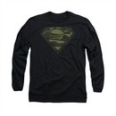 Superman Shirt Camo Logo Distressed Long Sleeve Black Tee T-Shirt