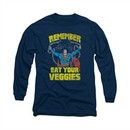 Superman Shirt Eat Veggies Long Sleeve Navy Tee T-Shirt