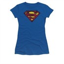 Superman Shirt Juniors Charcoal Shield Royal Blue T-Shirt
