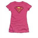 Superman Shirt Juniors Classic Logo Hot Pink T-Shirt