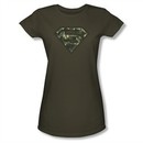 Superman Shirt Juniors Super Camo Shield Olive T-Shirt