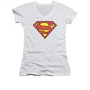 Superman Shirt Juniors V Neck Basic Logo White T-Shirt