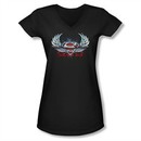 Superman Shirt Juniors V Neck Chrome Wings Black T-Shirt