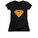 Superman Shirt Juniors V Neck Hot Steel Shield Black T-Shirt
