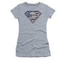 Superman Shirt Juniors Wartorn Flag Shield Athletic Heather T-Shirt