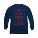 Superman Shirt Keep Calm Long Sleeve Navy Tee T-Shirt