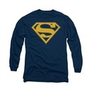 Superman Shirt Maize Shield Long Sleeve Navy Tee T-Shirt
