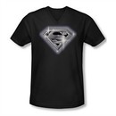Superman Shirt Slim Fit V-Neck Bling Shield Black T-Shirt