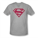 Superman Shirt Slim Fit V-Neck Crimson Shield Athletic Heather T-Shirt