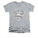 Superman Shirt Slim Fit V-Neck Distressed Man Of Steel Athletic Heather T-Shirt
