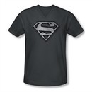 Superman Shirt Slim Fit V-Neck Duct Tape Shield Charcoal T-Shirt
