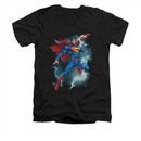 Superman Shirt Slim Fit V-Neck Lightning Black T-Shirt