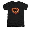 Superman Shirt Slim Fit V-Neck Space Burst Shield Black T-Shirt