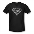 Superman Shirt Slim Fit V-Neck Urban Digi Camo Shield Black T-Shirt