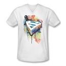 Superman Shirt Slim Fit V-Neck Urban Shield White T-Shirt
