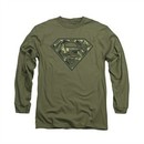 Superman Shirt Super Camo Shield Long Sleeve Olive Tee T-Shirt