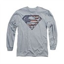 Superman Shirt Wartorn Flag Shield Long Sleeve Athletic Heather Tee T-Shirt