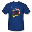 Superman T-shirt DC Comics American Flag Adult Royal Blue Tee Shirt