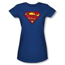 Superman Juniors T-shirt Action Shield Superhero Royal Blue Tee Shirt