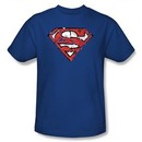 Superman T-shirt Ripped And Shredded Shield Adult Royal Blue Tee Shirt
