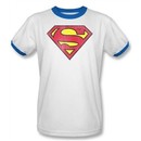 Superman Ringer T-shirt Retro Supes Distressed White/Royal Tee Shirt