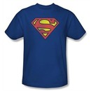 Superman T-shirt Retro Supes Logo Distressed Adult Royal Tee Shirt