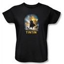 The Adventures Of Tintin Ladies T-Shirt ? Poster Black Tee Shirt