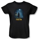 The Adventures Of Tintin Ladies T-Shirt ? Title Poster Black Tee Shirt