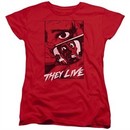 They Live  Womens Shirt Graphic Poster Red T-Shirt