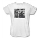 Three Stooges Ladies Shirt Never Scared White Tee T-Shirt