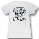 You Mad Juniors Shirt U Mad Funny Troll White Tee T-Shirt