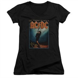 ACDC Juniors V Neck Shirt Let There Be Rock Black T-Shirt