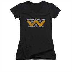 Alien Shirt Juniors V Neck Weyland Corp Black T-Shirt