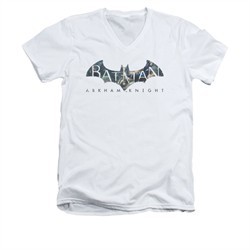 Arkham Knight Shirt Slim Fit V-Neck Descending Logo White T-Shirt