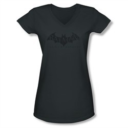 Arkham Origins Shirt Juniors V Neck Distressed Logo Charcoal T-Shirt