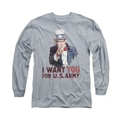 Army Shirt I Want You Long Sleeve Athletic Heather Tee T-Shirt