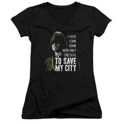 Arrow Shirt Juniors V Neck Save My City Black T-Shirt