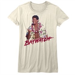 Baywatch Shirt Juniors Mitch Buchannon Natural T-Shirt