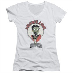 Betty Boop Juniors V Neck Shirt Breezy Zombie Love White T-Shirt