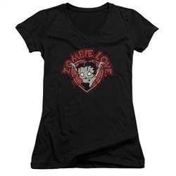 Betty Boop Juniors V Neck Shirt Heart You Forever Black T-Shirt