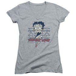 Betty Boop Juniors V Neck Shirt Zombie Pinup Athletic Heather T-Shirt