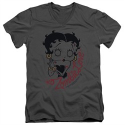 Betty Boop Slim Fit V-Neck Shirt Classic Zombie Charcoal T-Shirt