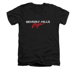Beverly Hills Cop Shirt Slim Fit V Neck Logo Black Tee T-Shirt