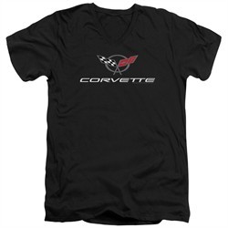 Chevy Slim Fit V-Neck Shirt Corvette Emblem Black T-Shirt