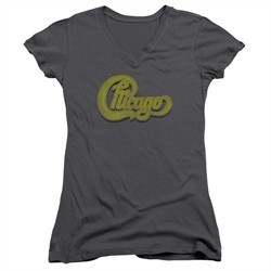 Chicago Shirt Juniors V Neck Distressed Logo Charcoal T-Shirt