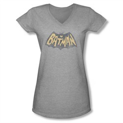Classic Batman Shirt Juniors V Neck Show Logo Athletic Heather T-Shirt
